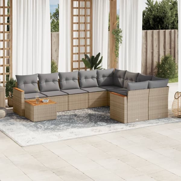 sofasæt til haven 10 dele med hynder polyrattan beige
