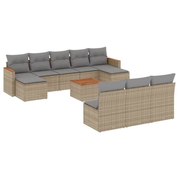 sofasæt til haven 11 dele med hynder polyrattan beige