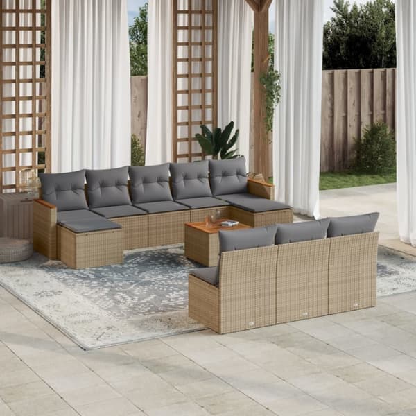 sofasæt til haven 11 dele med hynder polyrattan beige