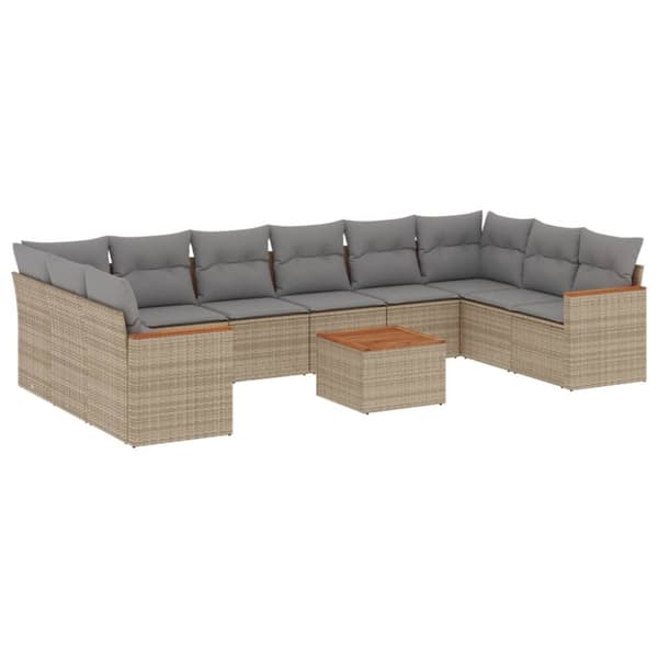 sofasæt til haven 11 dele med hynder polyrattan beige