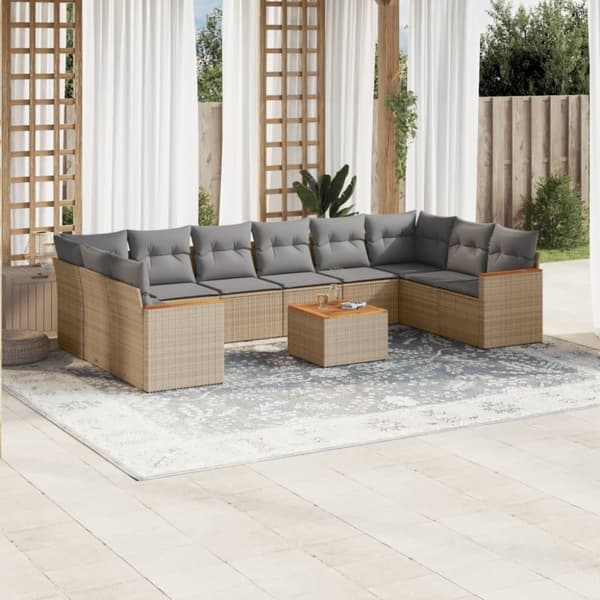 sofasæt til haven 11 dele med hynder polyrattan beige