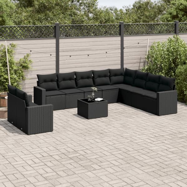 sofasæt til haven 11 dele med hynder polyrattan sort