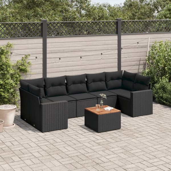 sofasæt til haven 8 dele med hynder polyrattan sort