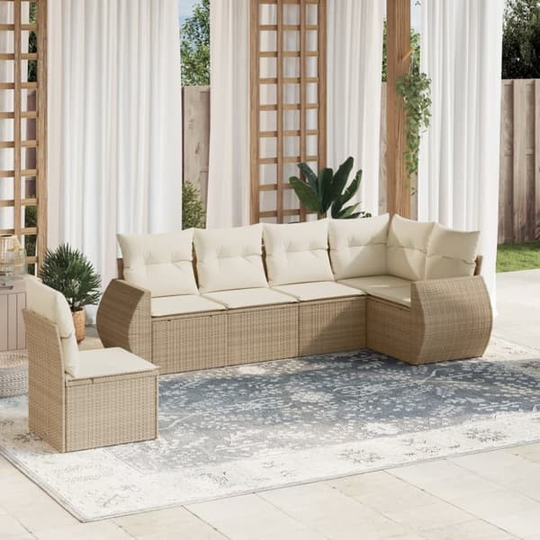 Soffgrupp för trädgården med dynor 6 delar beige konstrotting