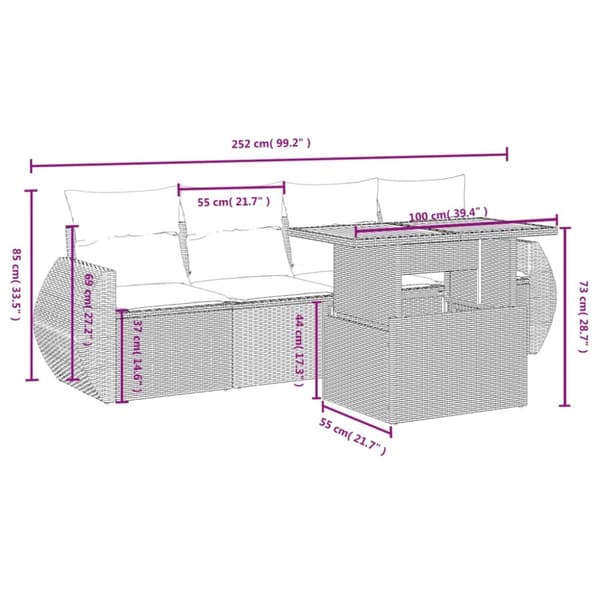 5-osainen puutarhaloungesetti, tyynyt, musta PE-rottinki
