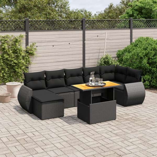 sofasæt til haven 8 dele med hynder polyrattan sort