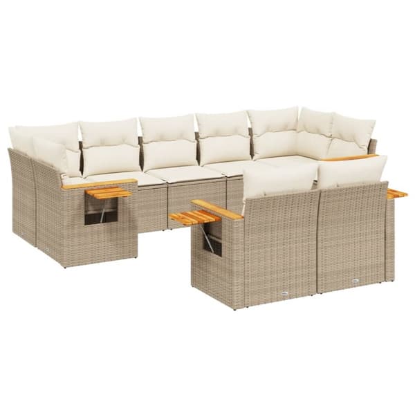sofasæt til haven 9 dele med hynder polyrattan beige