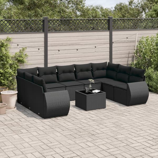 sofasæt til haven 10 dele med hynder polyrattan sort