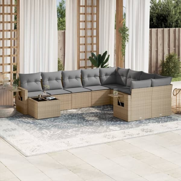 Soffgrupp för trädgård med dynor 10 delar beige konstrotting