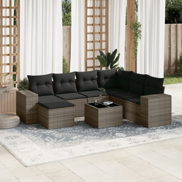 sofasæt til haven 8 dele med hynder polyrattan grå