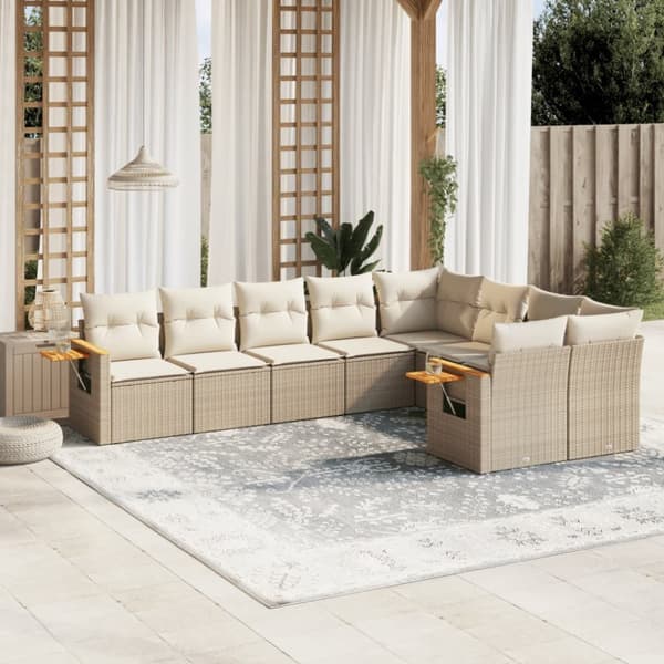 Soffgrupp för trädgården med dynor 9 delar beige konstrotting