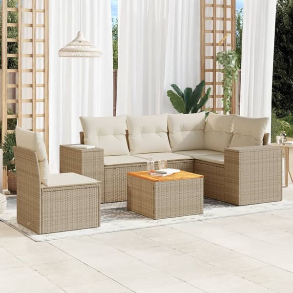 Soffgrupp för trädgården med dynor 6 delar beige konstrotting