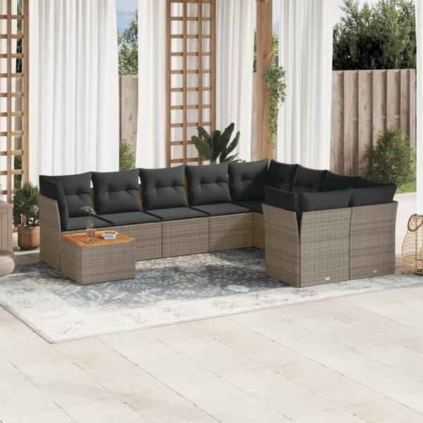 sofasæt til haven 10 dele med hynder polyrattan grå