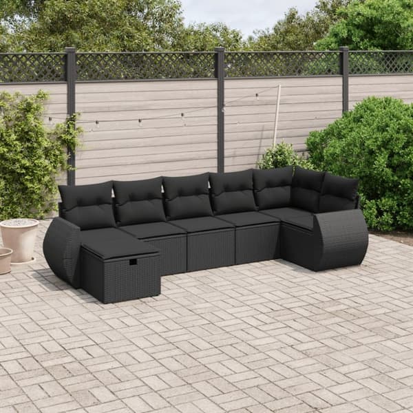 sofasæt til haven 7 dele med hynder polyrattan sort