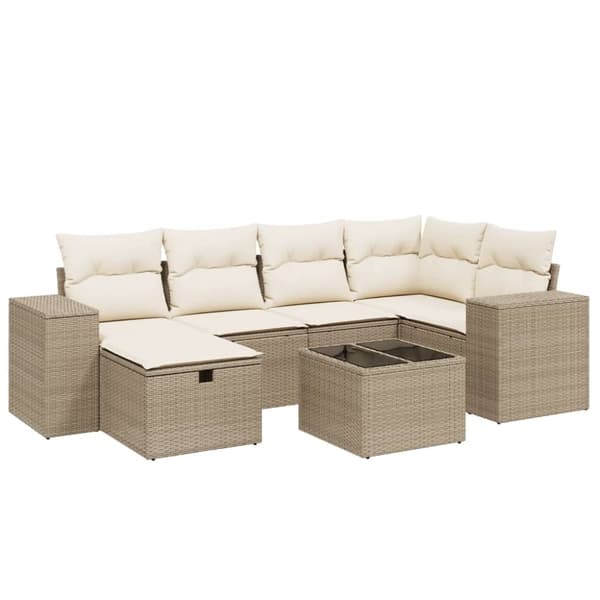 sofasæt til haven 7 dele med hynder polyrattan beige