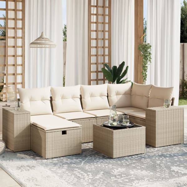 sofasæt til haven 7 dele med hynder polyrattan beige