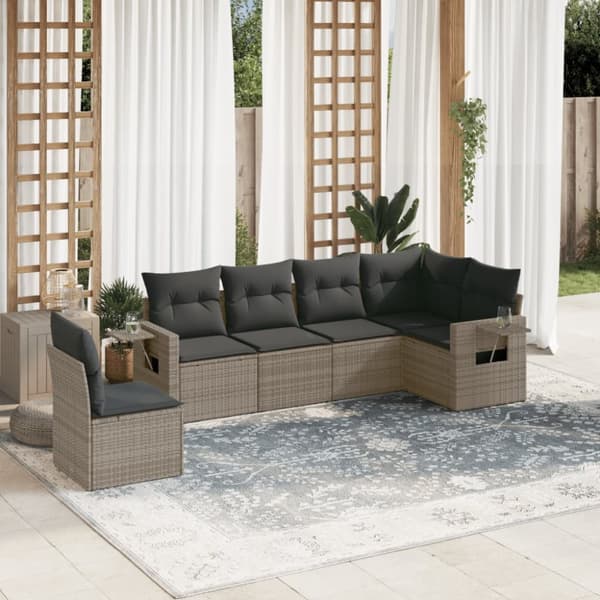 sofasæt til haven 6 dele med hynder polyrattan grå