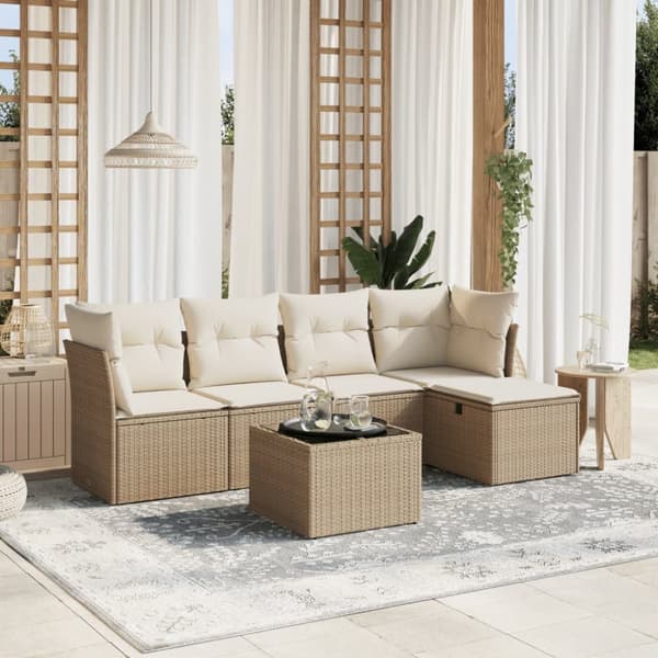 Soffgrupp för trädgården med dynor 6 delar beige konstrotting