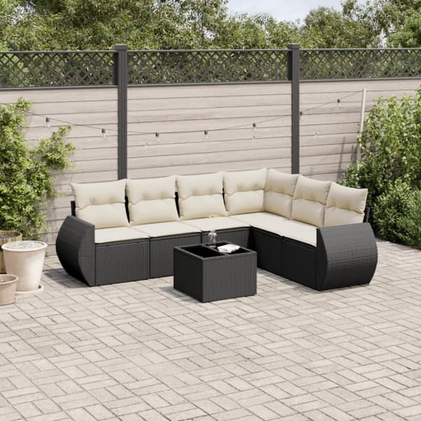 sofasæt til haven 7 dele med hynder polyrattan sort