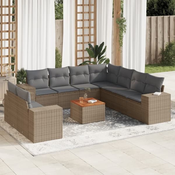sofasæt til haven 10 dele med hynder polyrattan beige