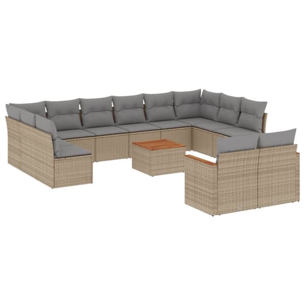 Soffgrupp för trädgården med dynor 13 delar beige konstrotting