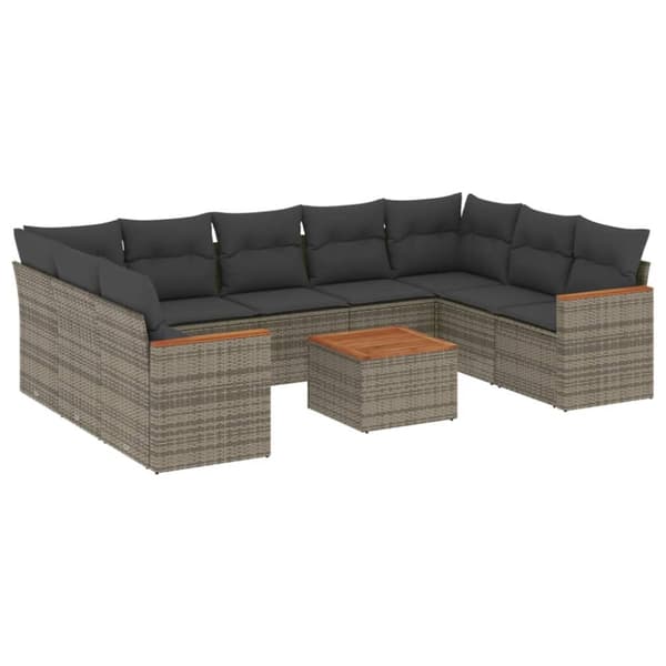 sofasæt til haven 10 dele med hynder polyrattan grå