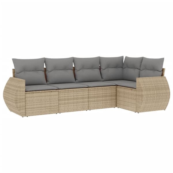 Soffgrupp för trädgården med dynor 5 delar beige konstrotting