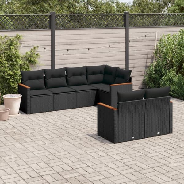 sofasæt til haven 7 dele med hynder polyrattan sort