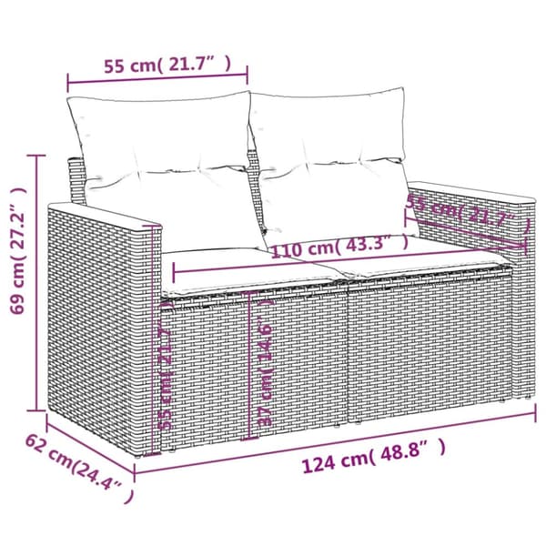 sofasæt til haven 5 dele med hynder polyrattan sort