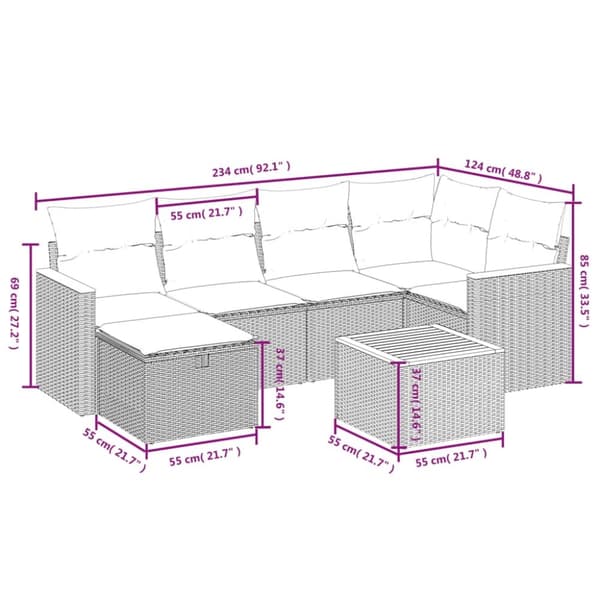 sofasæt til haven 7 dele med hynder polyrattan sort