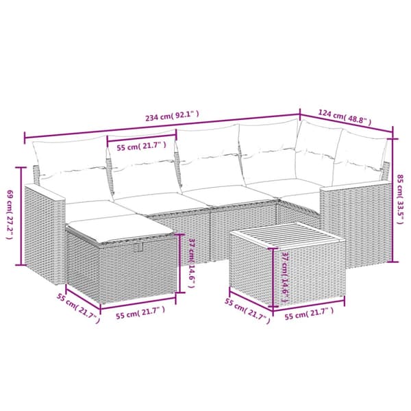 sofasæt til haven 7 dele med hynder polyrattan sort