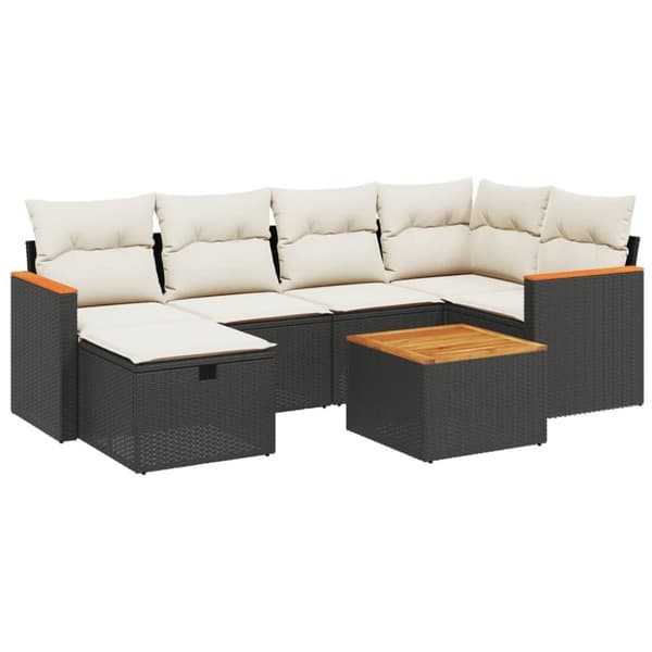 sofasæt til haven 7 dele med hynder polyrattan sort