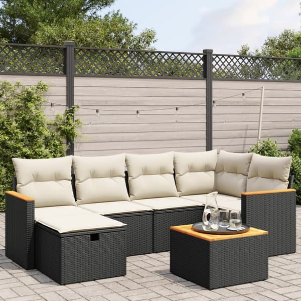 sofasæt til haven 7 dele med hynder polyrattan sort