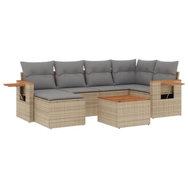 sofasæt til haven 7 dele med hynder polyrattan beige