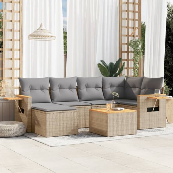 sofasæt til haven 7 dele med hynder polyrattan beige