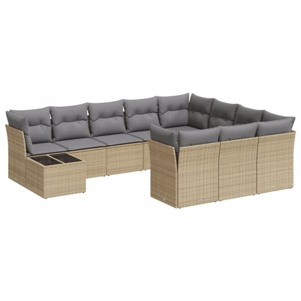 sofasæt til haven 11 dele med hynder polyrattan beige