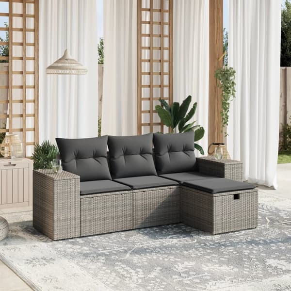 sofasæt til haven 4 dele med hynder polyrattan grå