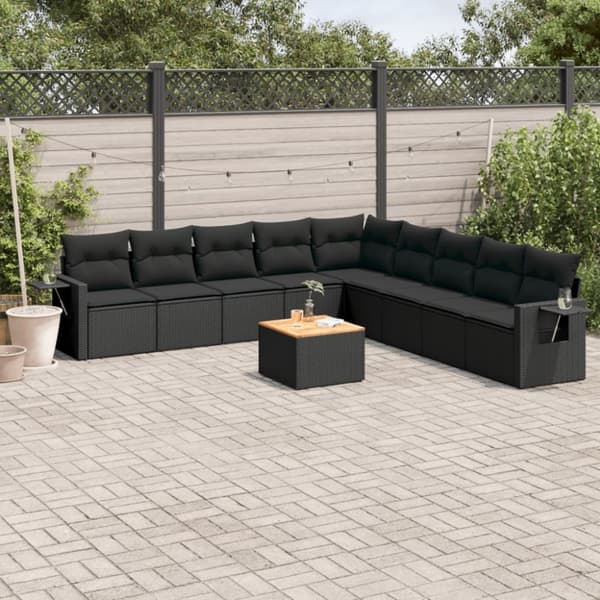 sofasæt til haven 10 dele med hynder polyrattan sort
