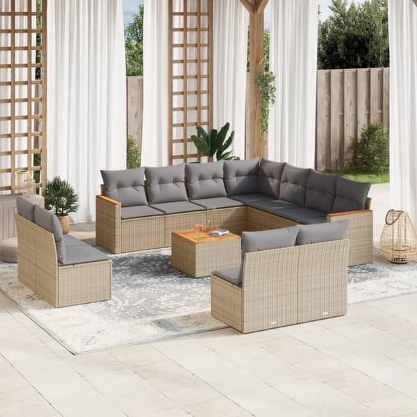 sofasæt til haven 12 dele med hynder polyrattan beige