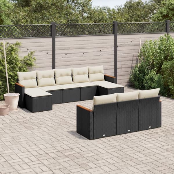sofasæt til haven 10 dele med hynder polyrattan sort