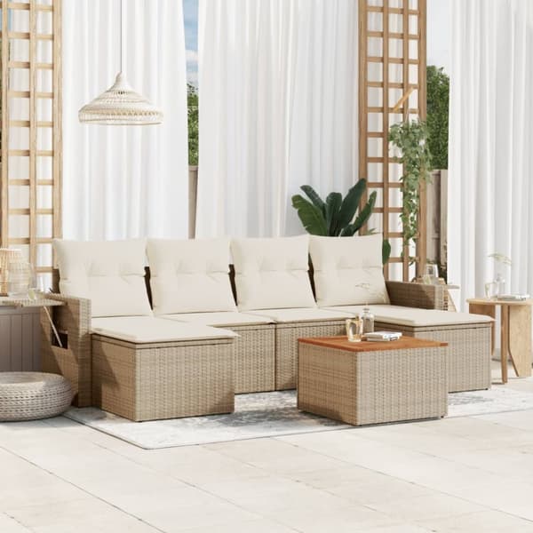 sofasæt til haven 7 dele med hynder polyrattan beige