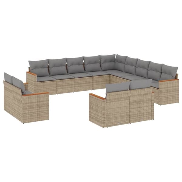 spisebordssæt til haven 13 dele med hynder polyrattan beige