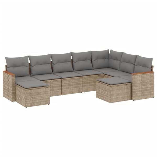 spisebordssæt til haven 9 dele med hynder polyrattan beige