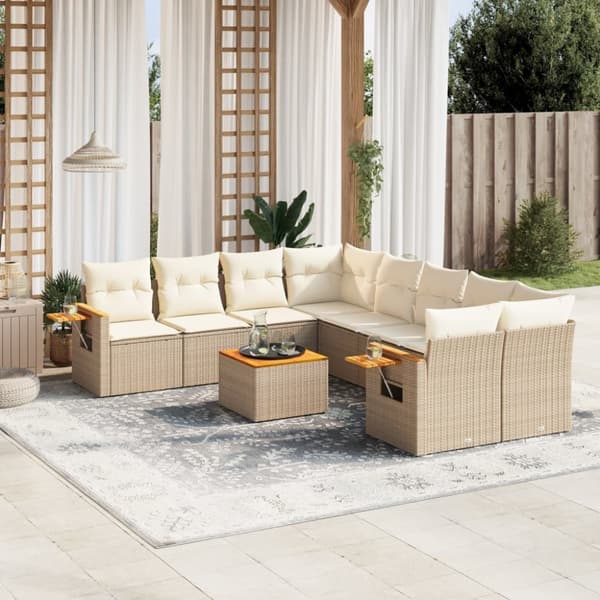 Soffgrupp för trädgården med dynor 9 delar beige konstrotting