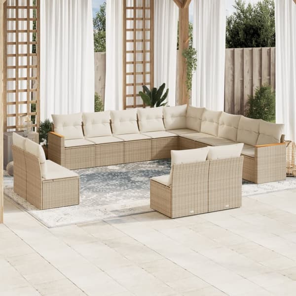 Soffgrupp för trädgården med dynor 13 delar beige konstrotting