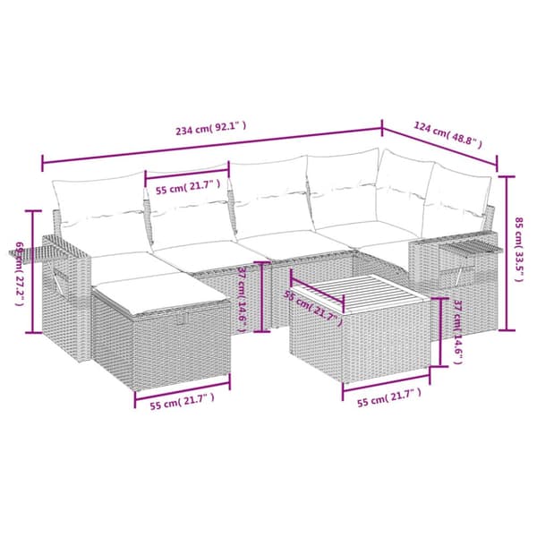 sofasæt til haven 7 dele med hynder polyrattan sort
