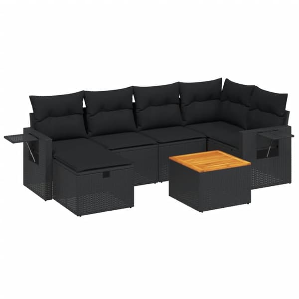 sofasæt til haven 7 dele med hynder polyrattan sort