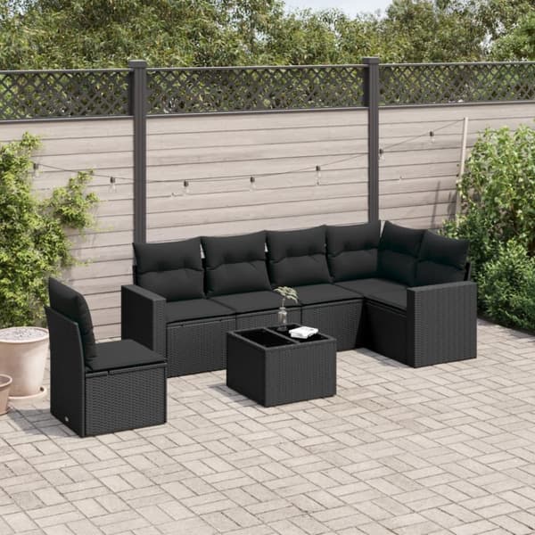 sofasæt til haven 7 dele med hynder polyrattan sort