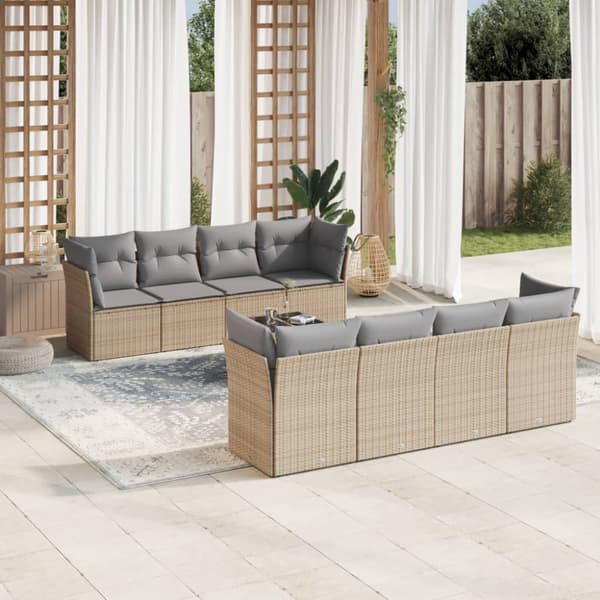 Soffgrupp för trädgården med dynor 9 delar beige konstrotting