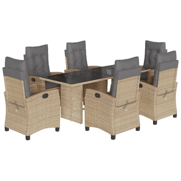 spisebordssæt til haven 7 dele med hynder polyrattan beige
